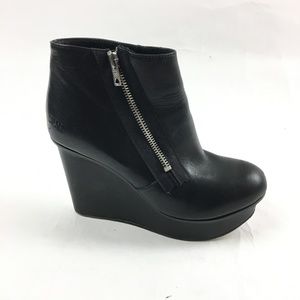 Diesel Black Leather Platform Wedge Bootie